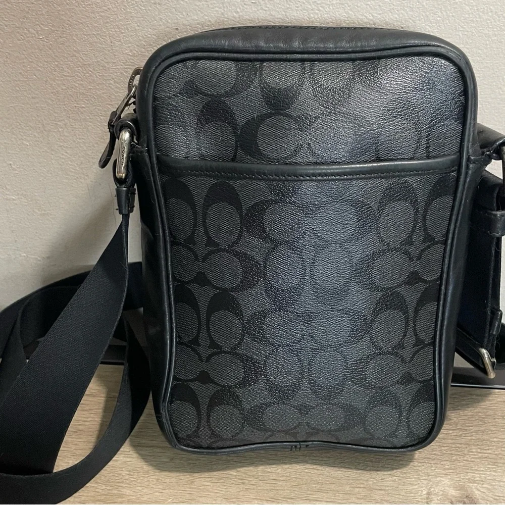 Men's COACH Black Leather SIGNATURE C Canvas CROSS--BODY Messenger CITY BAG